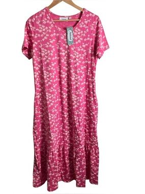 National Patio Casual Dress Pink Floral MIDI Size Large Petite